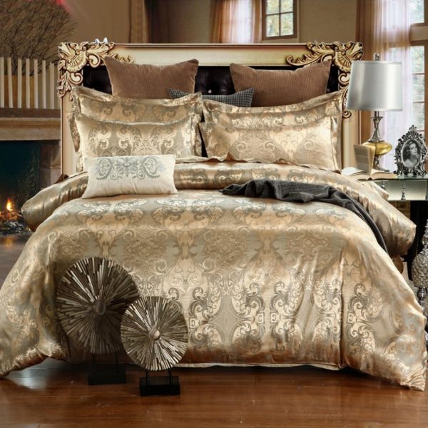 Luxury Jacquard Bedding Set King Size, Gold Bedding Sets King Size